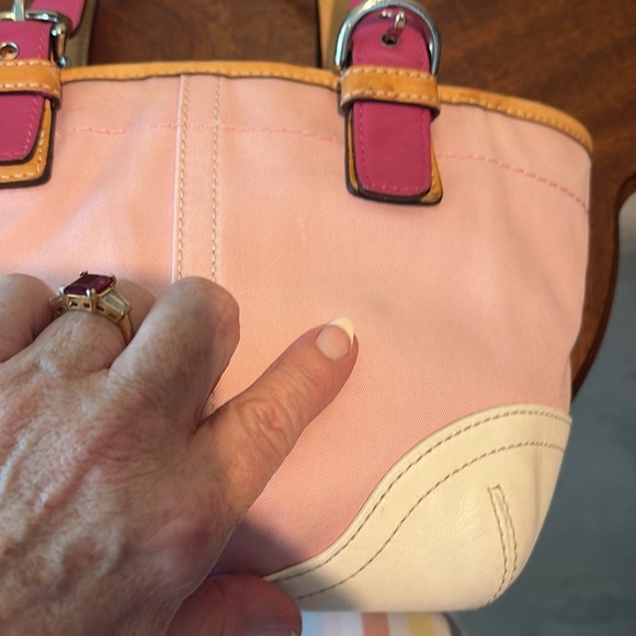 Coach  Hampton mini bag satchel  pink canvas/ white /raspberry/light tan leather - Picture 2 of 15